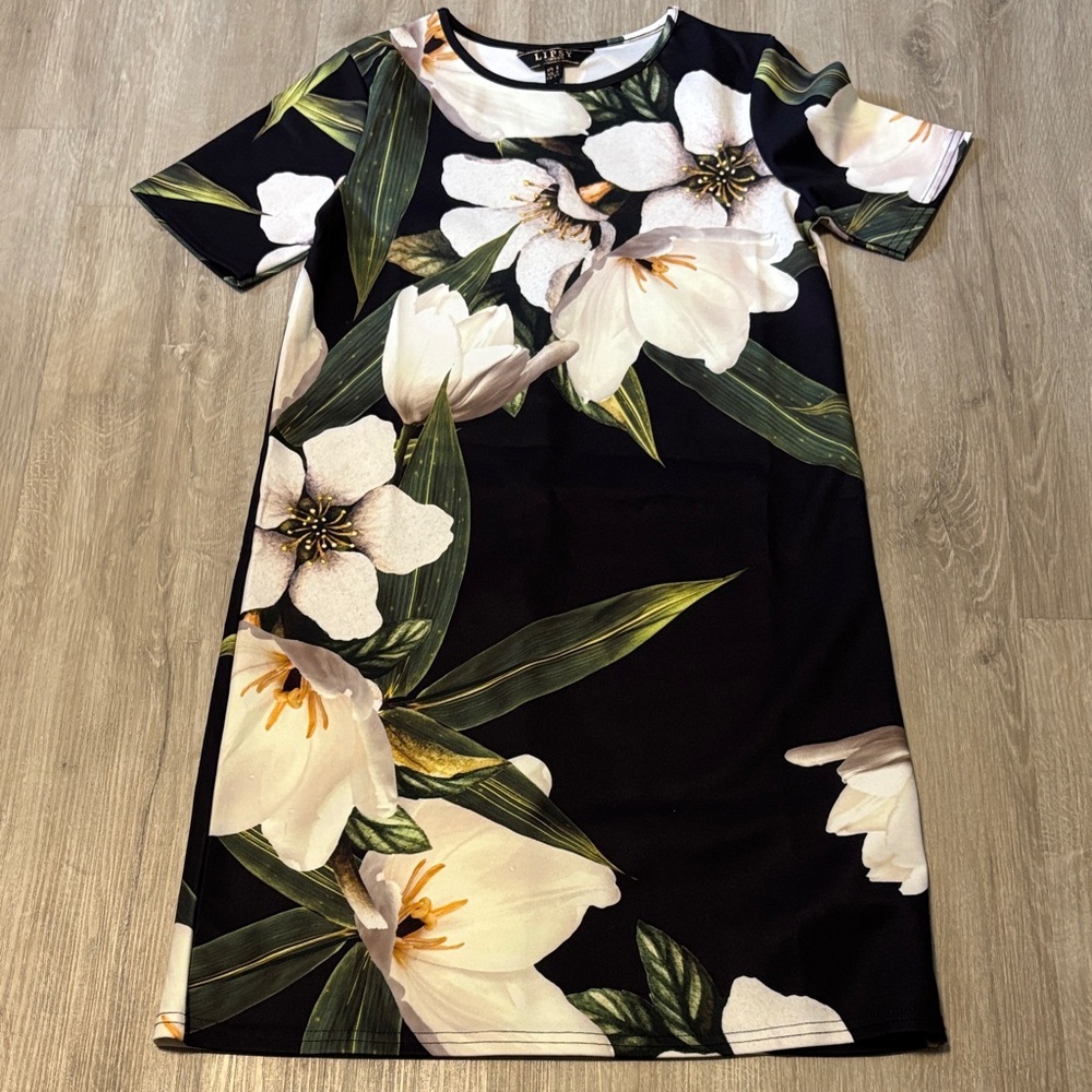 Lipsy‎ Black Dress with White Floral Print